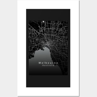 Melbourne Australia City Map dark Posters and Art